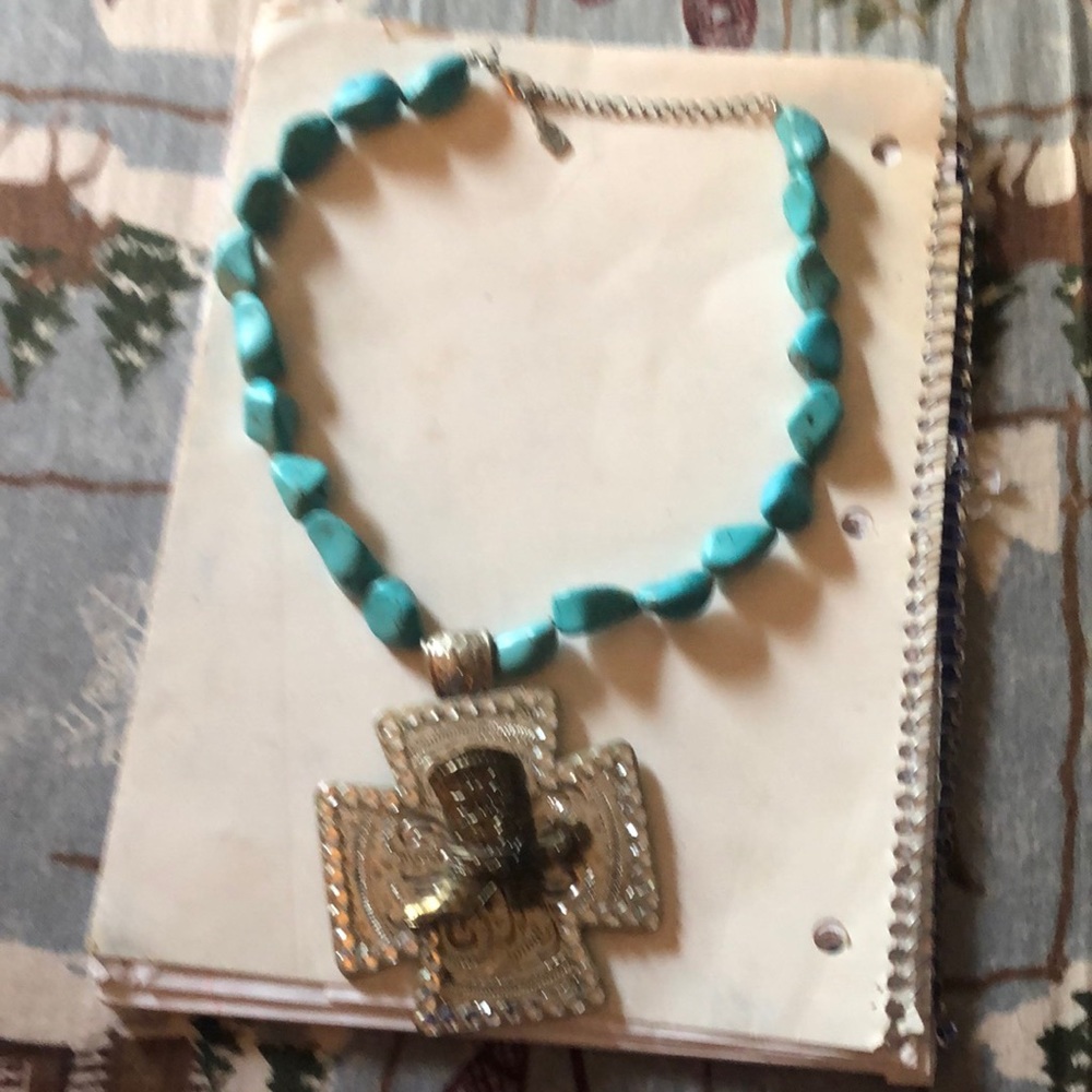 Womens turquoise cross necklace